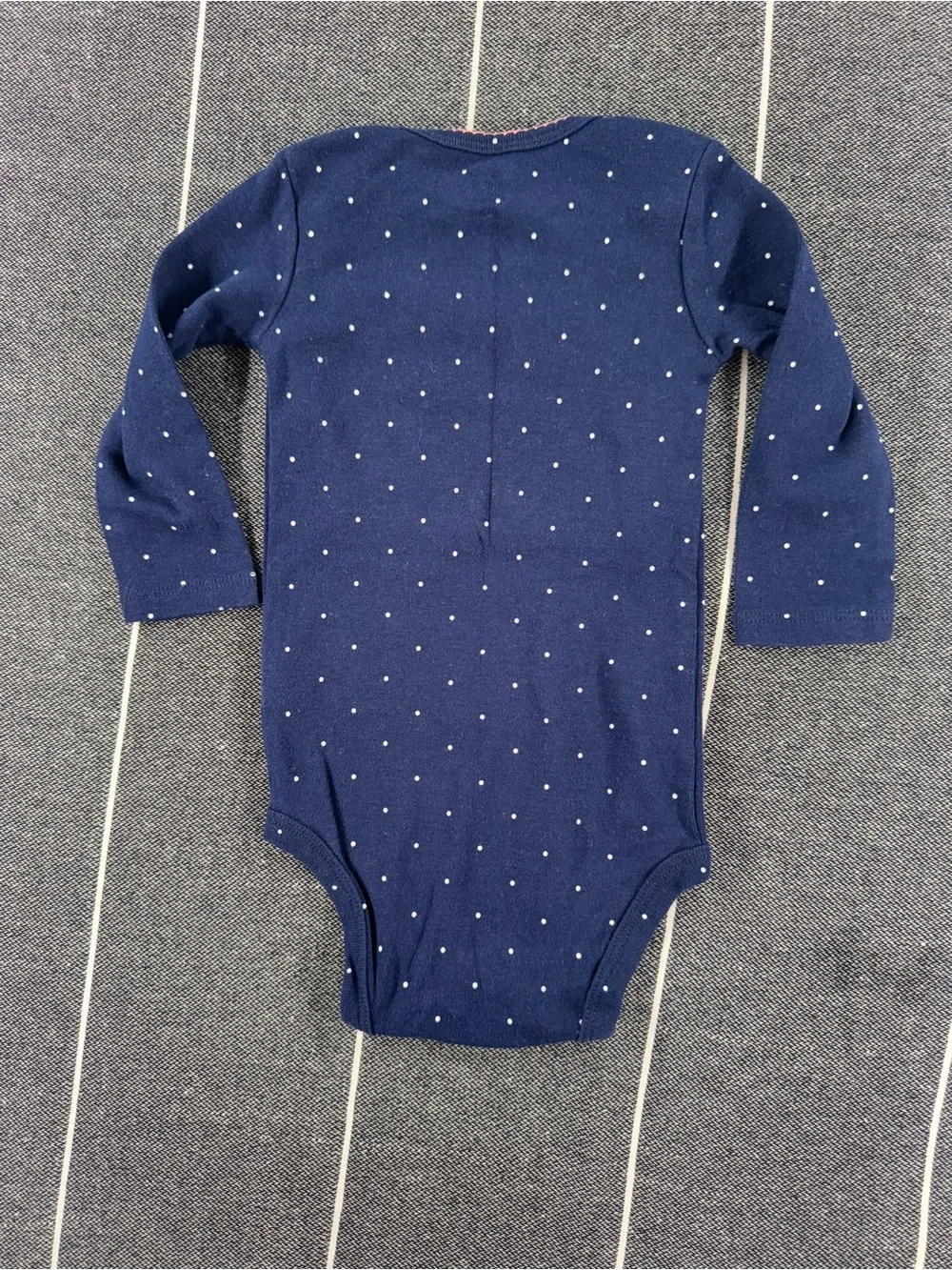 Carter's Navy Long-Sleeve Polka Dot One-Piece with 'CUTE' Embroidery